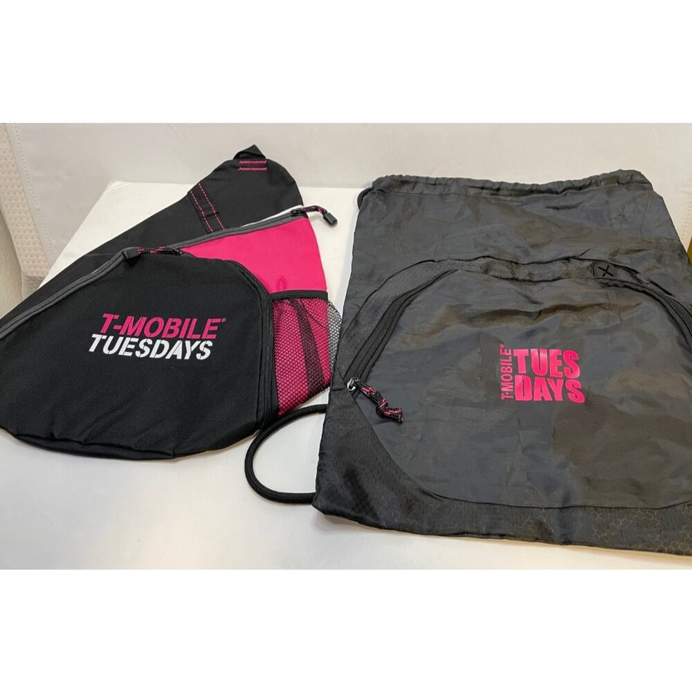 T-Mobile Tuesday drawstring sack backpack sling bag 17" x 14" set of 2